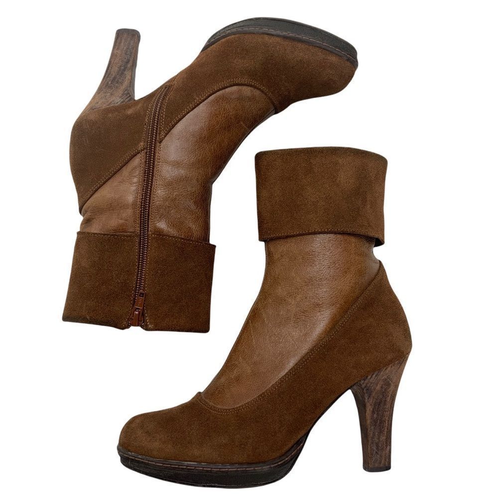ANTHROPOLGIE Kmb Brown Leather/Suede Heeled Boot. Size 37 /6.5